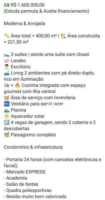 Foto 5 de Casa de Condomínio com 3 quartos à venda, 400m2 em Loteamento Recanto do Lago, Sao Jose Do Rio Preto - SP