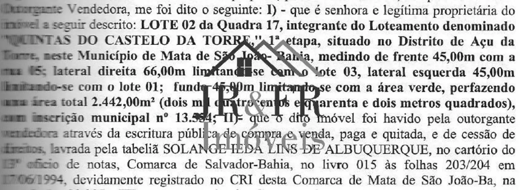 Foto 2 de Terreno / Lote à venda, 2442m2 em Mata De Sao Joao - BA
