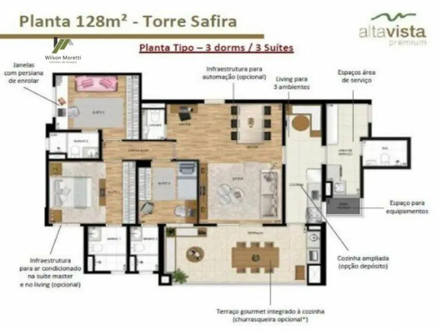 Foto 6 de Apartamento com 3 quartos à venda, 128m2 em Anhangabaú, Jundiai - SP