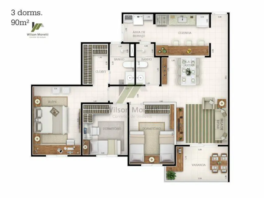 Foto 8 de Apartamento com 3 quartos à venda, 90m2 em Vila Rica, Jundiai - SP