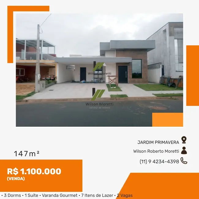 Foto 1 de Casa de Condomínio com 3 quartos à venda, 147m2 em Itupeva - SP