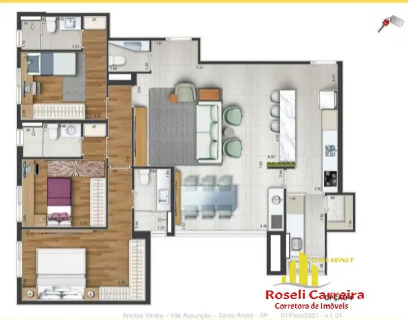 Foto 2 de Apartamento com 3 quartos à venda, 117m2 em Vila Assunção, Santo Andre - SP