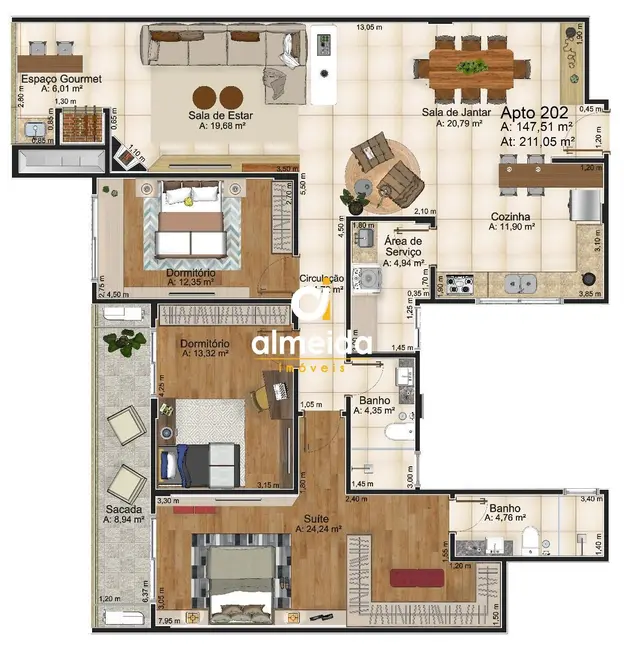 Foto 9 de Apartamento com 3 quartos à venda, 148m2 em Nossa Senhora de Lourdes, Santa Maria - RS