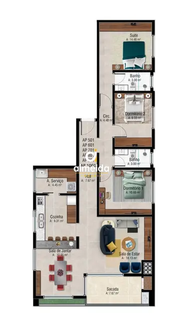 Apartamento com 3 quartos à venda, 110m2 em Bonfim, Santa Maria - RS - imagem 3 Foto 3 de Apartamento com 3 quartos à venda, 110m2 em Bonfim, Santa Maria - RS