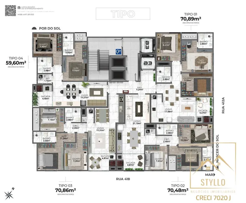 Foto 3 de Apartamento com 3 quartos à venda, 70m2 em Itapema - SC