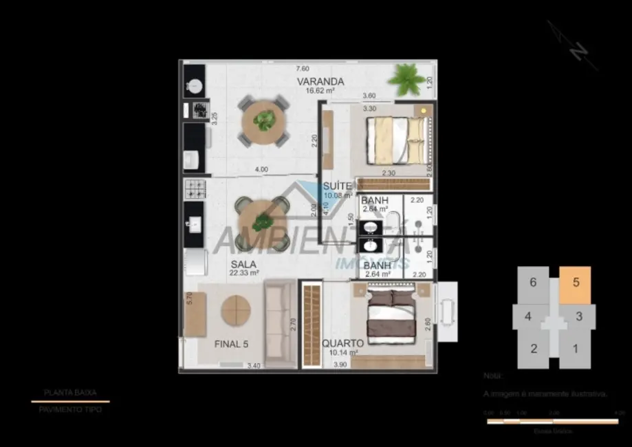 Foto 8 de Apartamento com 2 quartos à venda, 76m2 em Sumaré, Caraguatatuba - SP