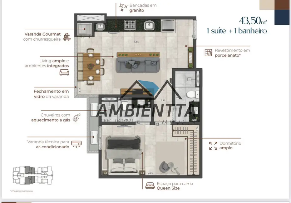 Foto 8 de Apartamento com 1 quarto à venda, 44m2 em Martim de Sá, Caraguatatuba - SP