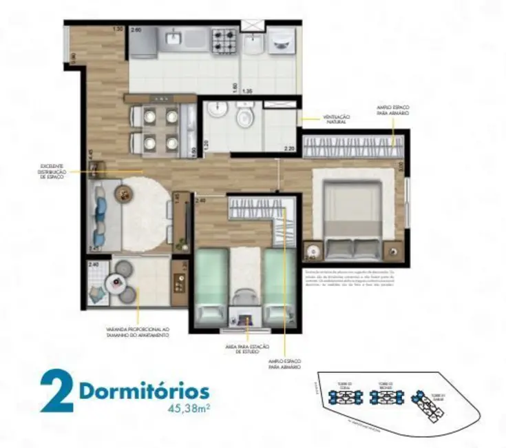 Apartamento com 2 quartos à venda, 45m2 em Vila Carrão, São Paulo - SP - imagem 4 Foto 4 de Apartamento com 2 quartos à venda, 45m2 em Vila Carrão, São Paulo - SP