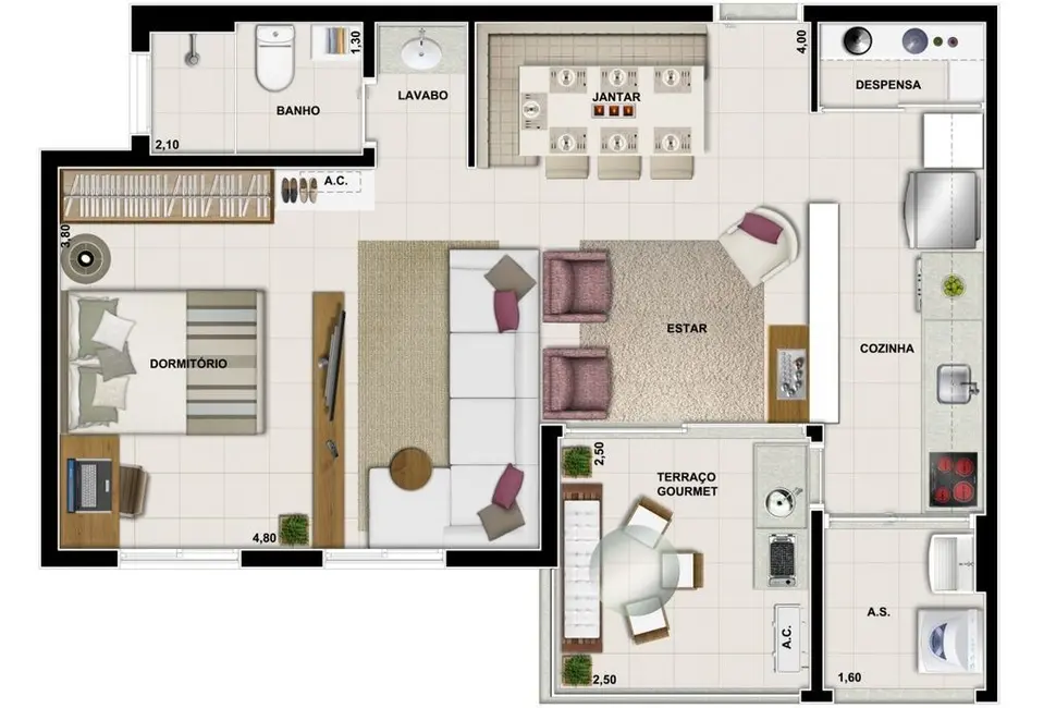 Apartamento com 2 quartos à venda, 58m2 em Morumbi, São Paulo - SP - imagem 3 Foto 3 de Apartamento com 2 quartos à venda, 58m2 em Morumbi, São Paulo - SP