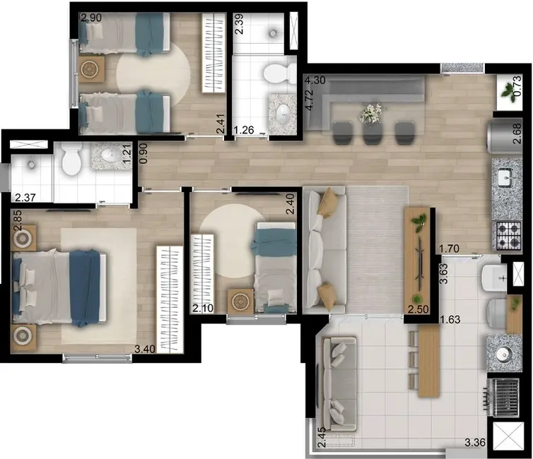 Foto 6 de Apartamento com 3 quartos à venda, 69m2 em Vila Carrão, São Paulo - SP