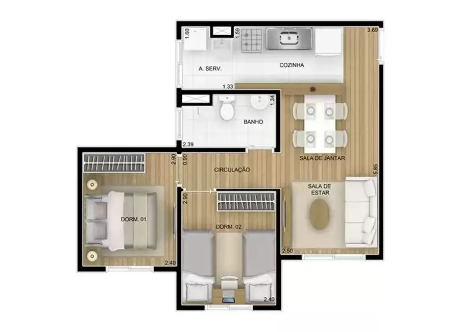 Apartamento com 3 quartos à venda, 57m2 em Parque São Vicente, Maua - SP - imagem 6 Foto 6 de Apartamento com 3 quartos à venda, 57m2 em Parque São Vicente, Maua - SP