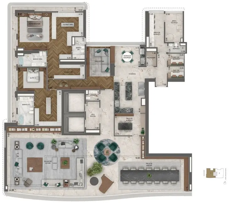 Apartamento com 4 quartos à venda, 464m2 em Jardim Guedala, São Paulo - SP - imagem 7 Foto 7 de Apartamento com 4 quartos à venda, 464m2 em Jardim Guedala, São Paulo - SP