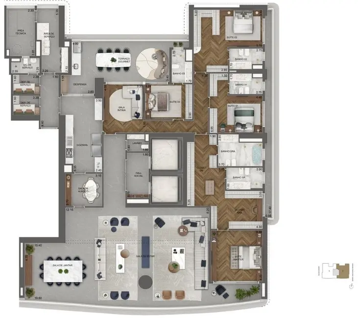Apartamento com 4 quartos à venda, 464m2 em Jardim Guedala, São Paulo - SP - imagem 5 Foto 5 de Apartamento com 4 quartos à venda, 464m2 em Jardim Guedala, São Paulo - SP