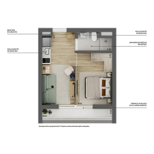 Foto 3 de Apartamento com 1 quarto à venda, 32m2 em Higienópolis, São Paulo - SP