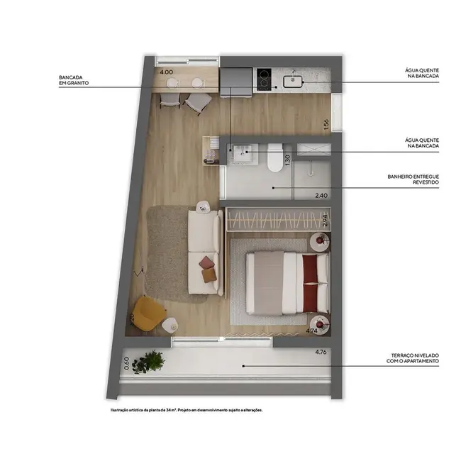 Apartamento com 1 quarto à venda, 32m2 em Higienópolis, São Paulo - SP - imagem 3 Foto 3 de Apartamento com 1 quarto à venda, 32m2 em Higienópolis, São Paulo - SP