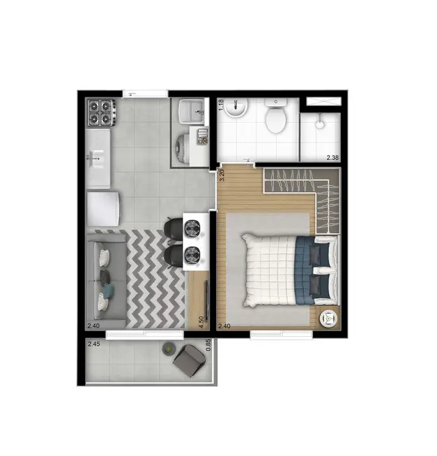 Apartamento com 1 quarto à venda, 25m2 em Mooca, São Paulo - SP - imagem 2 Foto 2 de Apartamento com 1 quarto à venda, 25m2 em Mooca, São Paulo - SP
