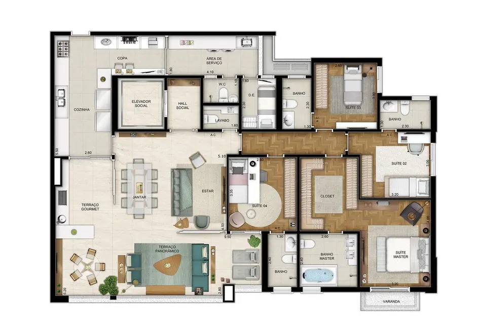 Apartamento com 4 quartos à venda, 211m2 em Morumbi, São Paulo - SP - imagem 5 Foto 5 de Apartamento com 4 quartos à venda, 211m2 em Morumbi, São Paulo - SP