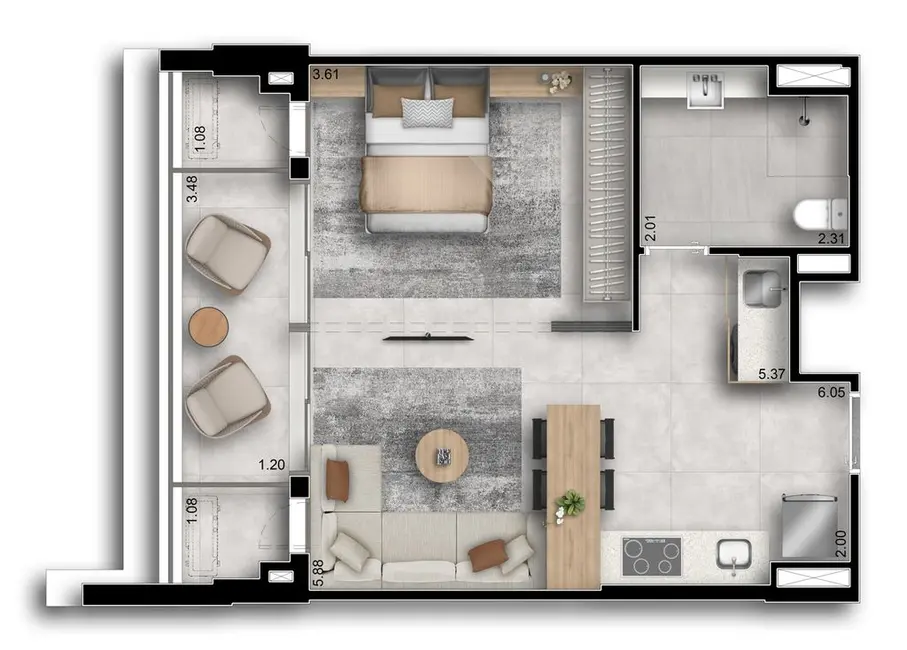 Apartamento com 1 quarto à venda, 47m2 em Chácara Santo Antônio (Zona Sul), São Paulo - SP - imagem 9 Foto 9 de Apartamento com 1 quarto à venda, 47m2 em Chácara Santo Antônio (Zona Sul), São Paulo - SP