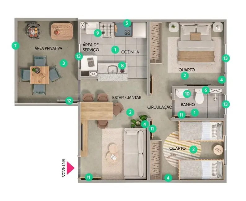 Foto 4 de Apartamento com 2 quartos à venda, 47m2 em Jardim Santa Inês, Suzano - SP