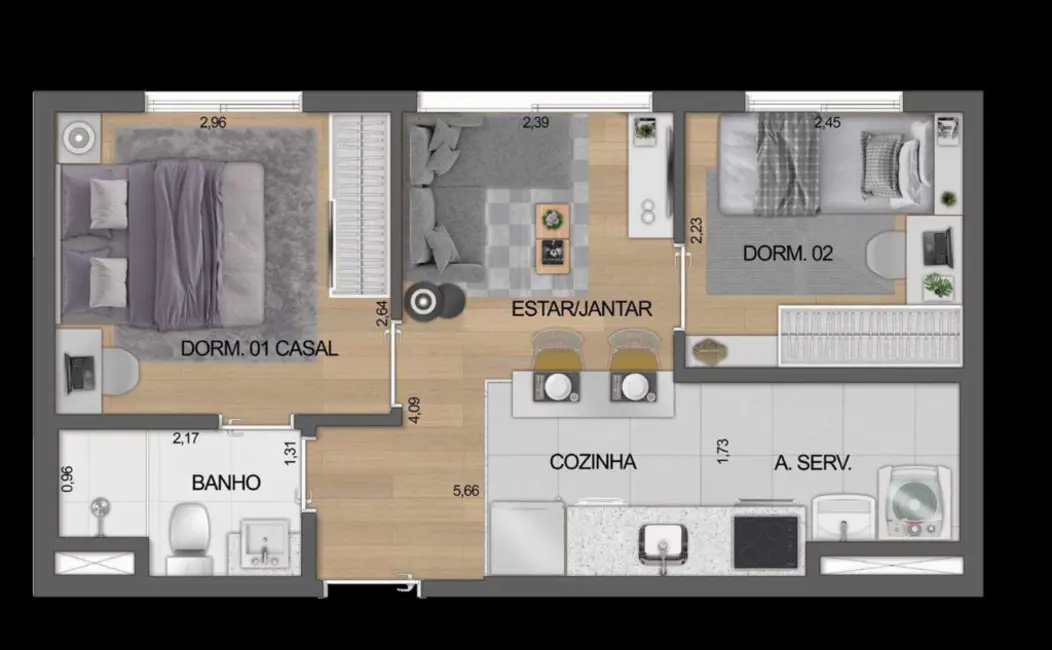 Apartamento com 2 quartos à venda, 38m2 em Moema, São Paulo - SP - imagem 3 Foto 3 de Apartamento com 2 quartos à venda, 38m2 em Moema, São Paulo - SP