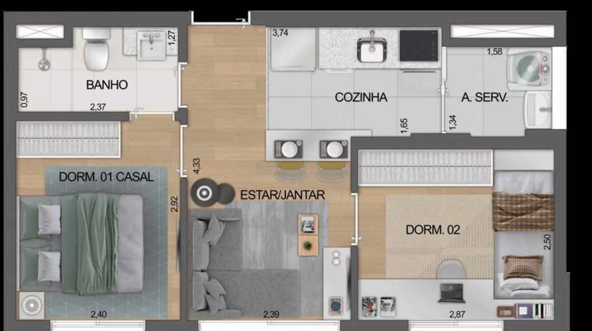 Apartamento com 2 quartos à venda, 38m2 em Moema, São Paulo - SP - imagem 5 Foto 5 de Apartamento com 2 quartos à venda, 38m2 em Moema, São Paulo - SP