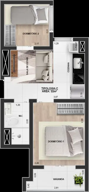 Apartamento com 1 quarto à venda, 30m2 em Vila Ponte Rasa, São Paulo - SP - imagem 8 Foto 8 de Apartamento com 1 quarto à venda, 30m2 em Vila Ponte Rasa, São Paulo - SP