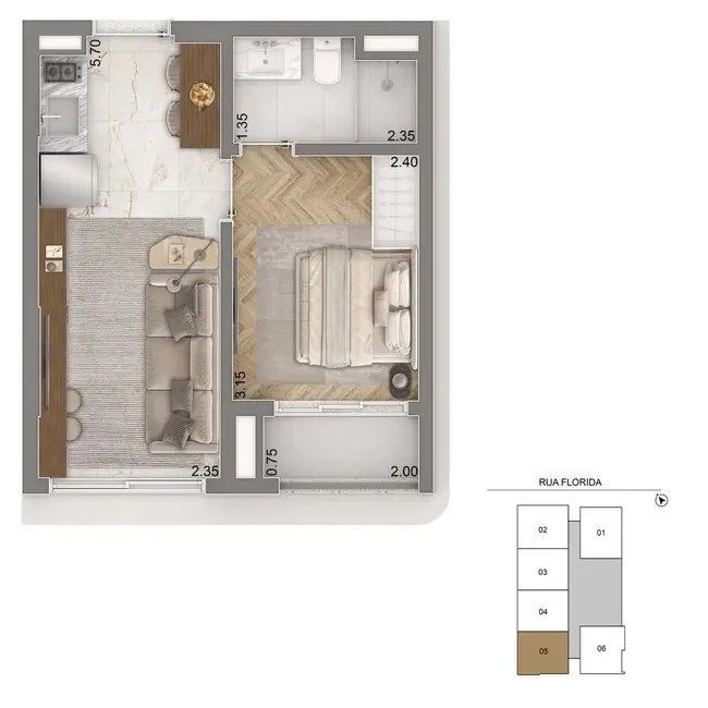 Kitnet com 1 quarto à venda, 31m2 em Cidade Monções, São Paulo - SP - imagem 2 Foto 2 de Kitnet com 1 quarto à venda, 31m2 em Cidade Monções, São Paulo - SP