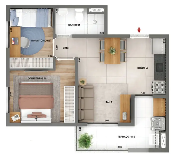 Foto 3 de Apartamento à venda, 43m2 em Jardim Caravelas, São Paulo - SP