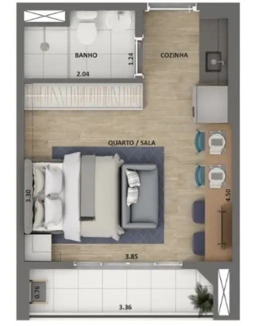 Foto 3 de Kitnet com 1 quarto à venda, 29m2 em Usina Piratininga, São Paulo - SP