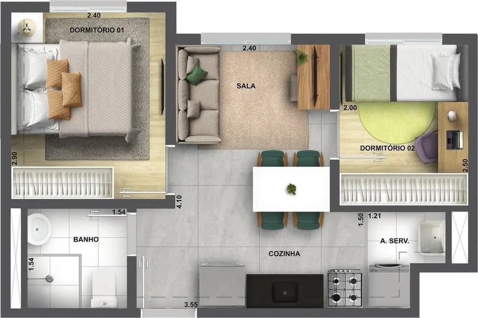 Apartamento com 2 quartos à venda, 44m2 em Campo Limpo, São Paulo - SP - imagem 3 Foto 3 de Apartamento com 2 quartos à venda, 44m2 em Campo Limpo, São Paulo - SP