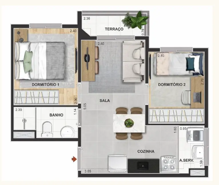 Foto 2 de Apartamento com 2 quartos à venda, 42m2 em Cambuci, São Paulo - SP