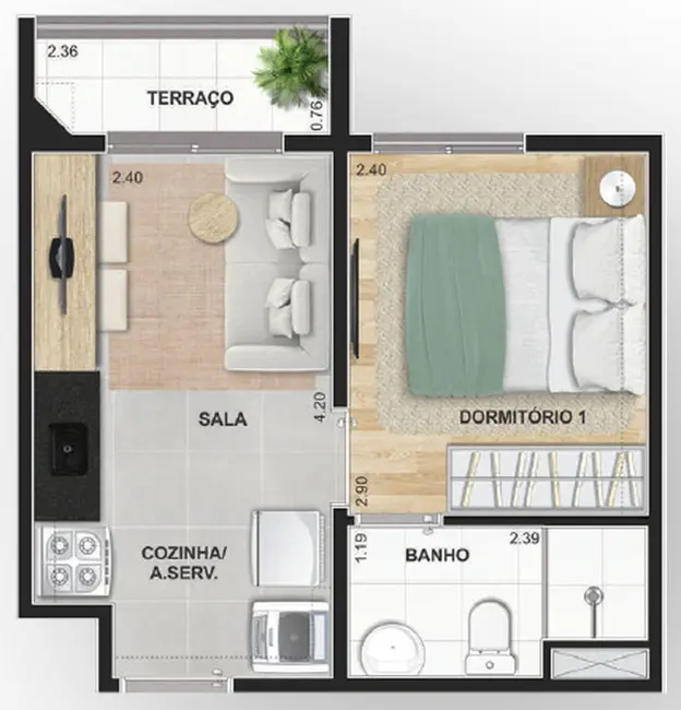 Apartamento com 2 quartos à venda, 37m2 em Vila Romana, São Paulo - SP - imagem 5 Foto 5 de Apartamento com 2 quartos à venda, 37m2 em Vila Romana, São Paulo - SP