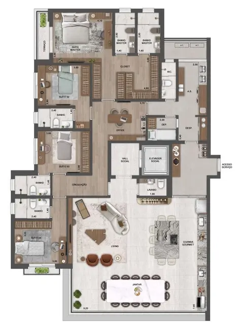 Foto 2 de Apartamento com 3 quartos à venda, 215m2 em Vila Tramontano, São Paulo - SP