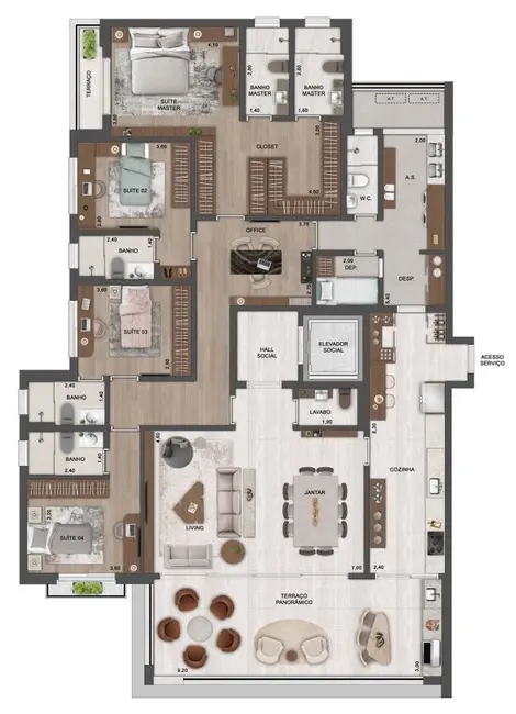 Foto 3 de Apartamento com 3 quartos à venda, 215m2 em Vila Tramontano, São Paulo - SP