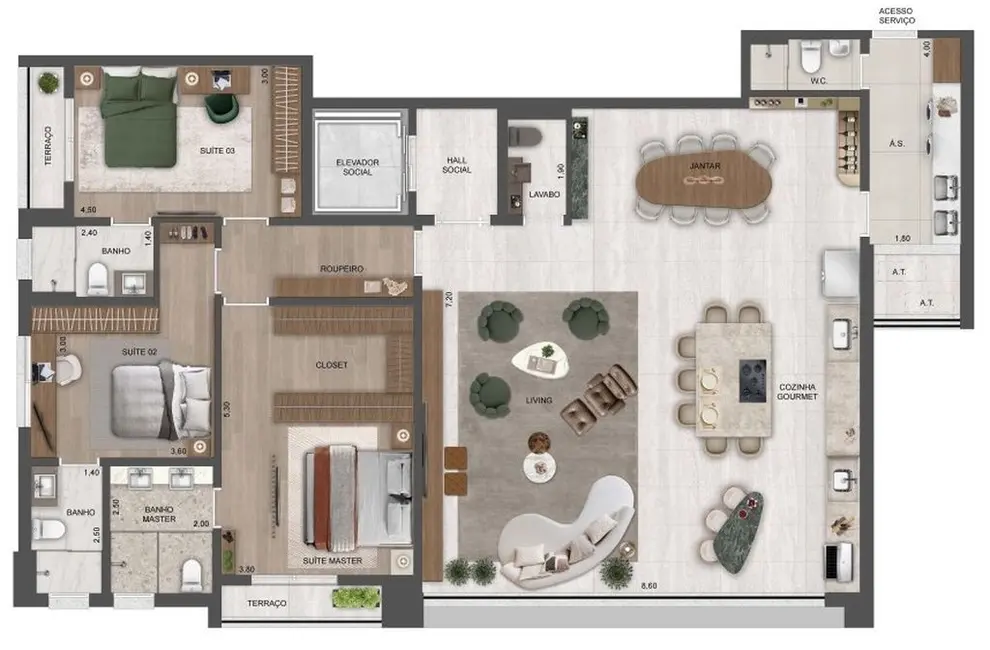 Foto 4 de Apartamento com 3 quartos à venda, 215m2 em Vila Tramontano, São Paulo - SP