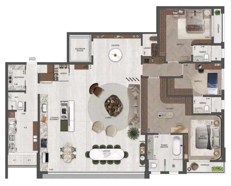 Foto 6 de Apartamento com 3 quartos à venda, 215m2 em Vila Tramontano, São Paulo - SP