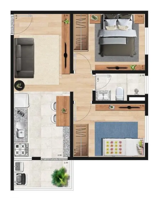 Foto 2 de Apartamento com 2 quartos à venda, 43m2 em Taboao Da Serra - SP