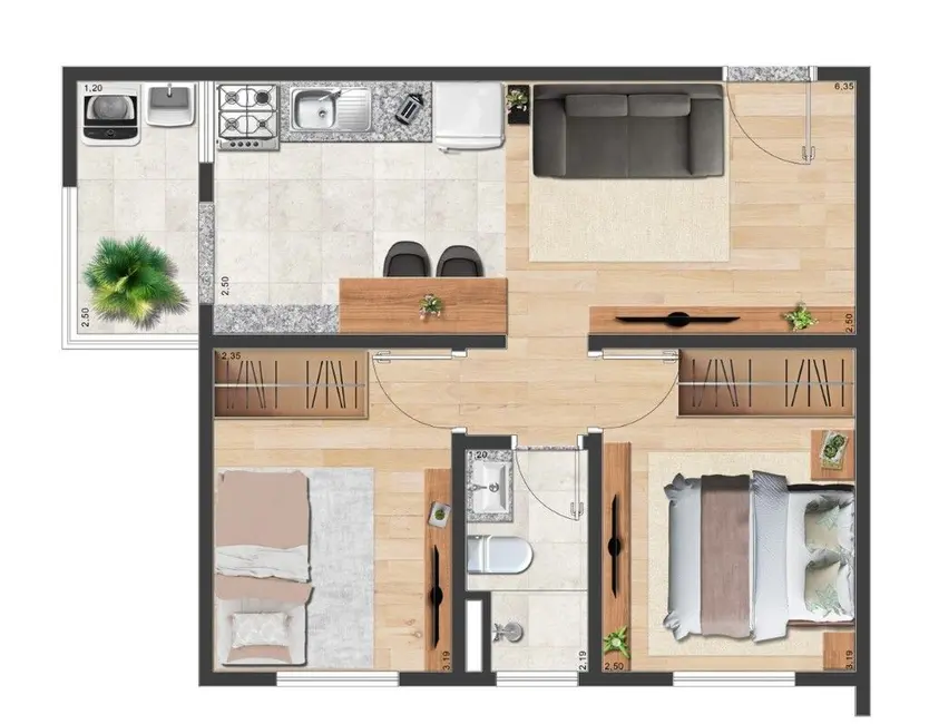 Foto 1 de Apartamento com 2 quartos à venda, 43m2 em Taboao Da Serra - SP