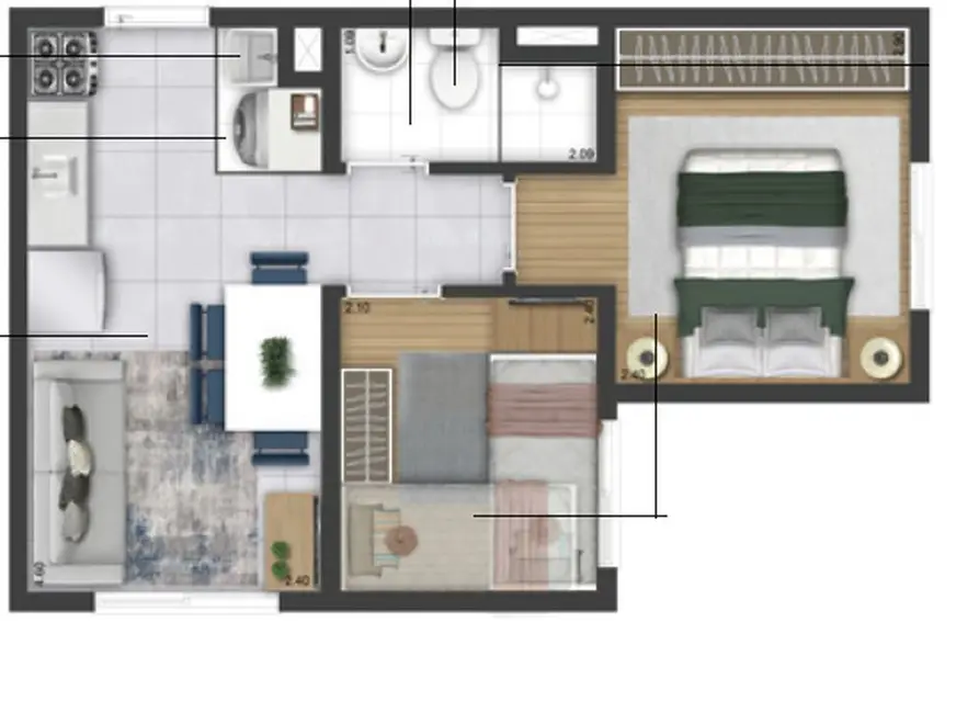 Foto 2 de Apartamento com 2 quartos à venda, 41m2 em Parque do Carmo, São Paulo - SP