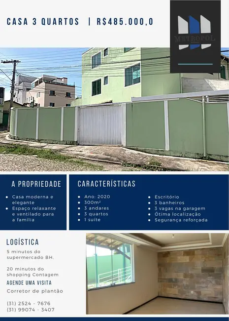 Foto 1 de Casa com 3 quartos à venda, 300m2 em Contagem - MG