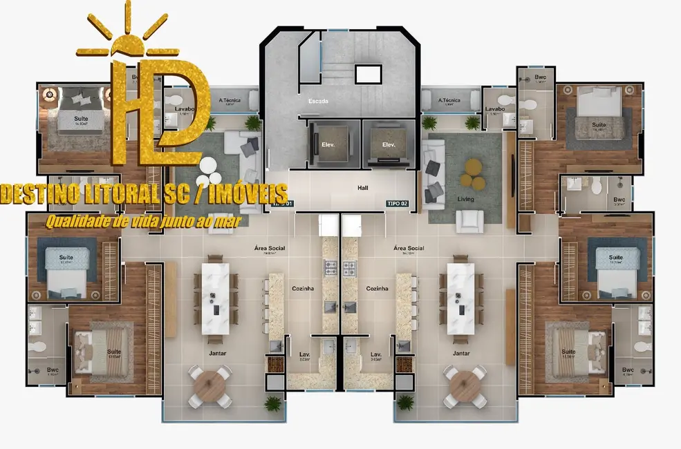 Apartamento com 3 quartos à venda, 130m2 em Centro, Balneario Camboriu - SC - imagem 4 Foto 4 de Apartamento com 3 quartos à venda, 130m2 em Centro, Balneario Camboriu - SC