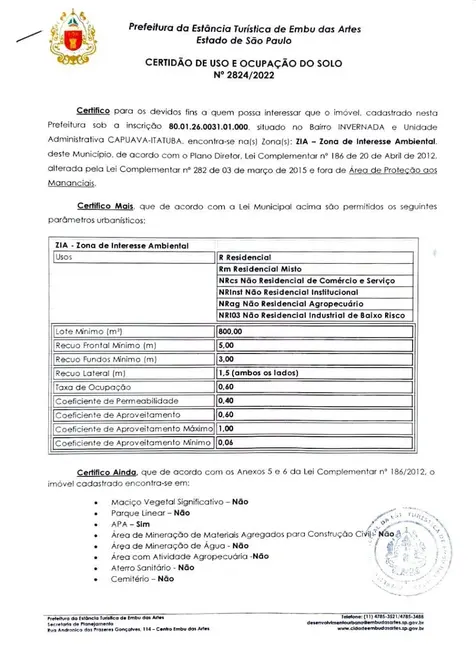 Foto 6 de Terreno / Lote à venda, 1550m2 em Invernada, Embu Das Artes - SP