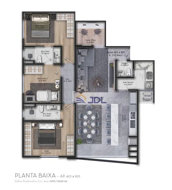 Apartamento com 3 quartos à venda, 134m2 em Velha, Blumenau - SC - imagem 3 Foto 3 de Apartamento com 3 quartos à venda, 134m2 em Velha, Blumenau - SC