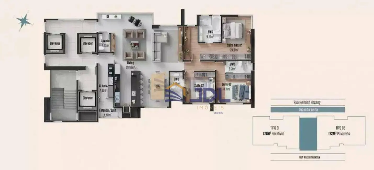 Apartamento com 4 quartos à venda, 345m2 em Victor Konder, Blumenau - SC - imagem 4 Foto 4 de Apartamento com 4 quartos à venda, 345m2 em Victor Konder, Blumenau - SC