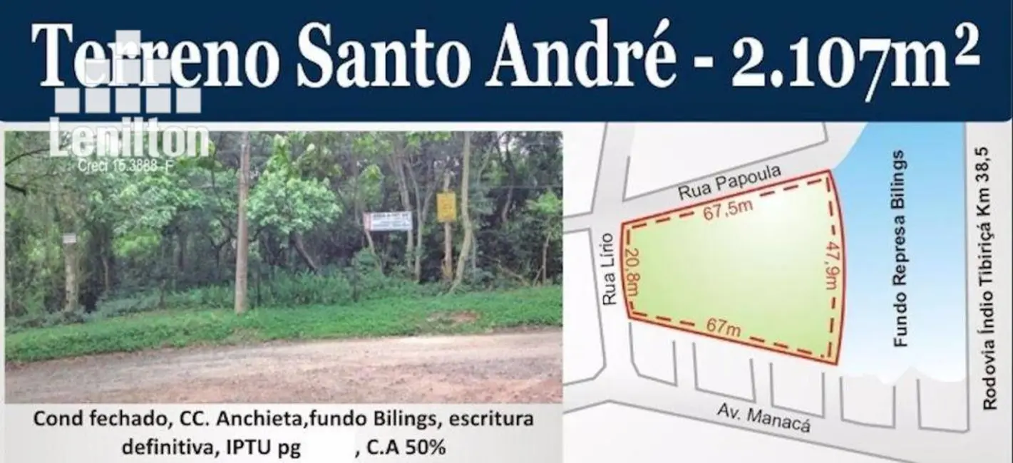 Foto 1 de Terreno / Lote à venda, 2107m2 em Santo Andre - SP