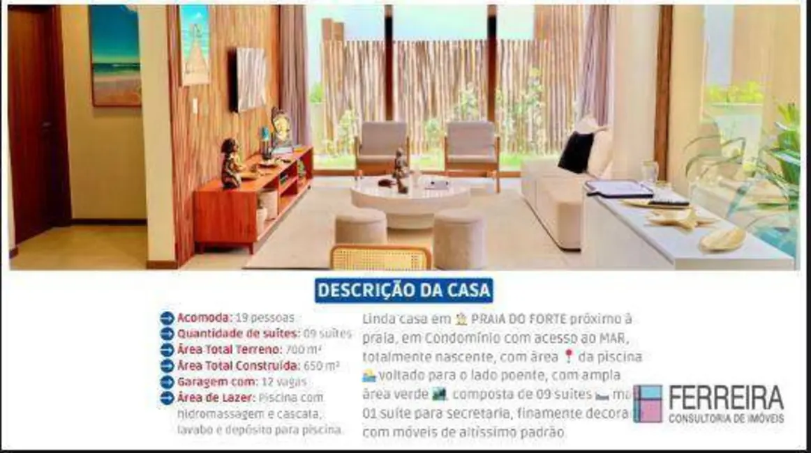 Casa de Condomínio com 10 quartos à venda e para alugar, 700m2 em Mata De Sao Joao - BA - imagem 4 Foto 4 de Casa de Condomínio com 10 quartos à venda e para alugar, 700m2 em Mata De Sao Joao - BA