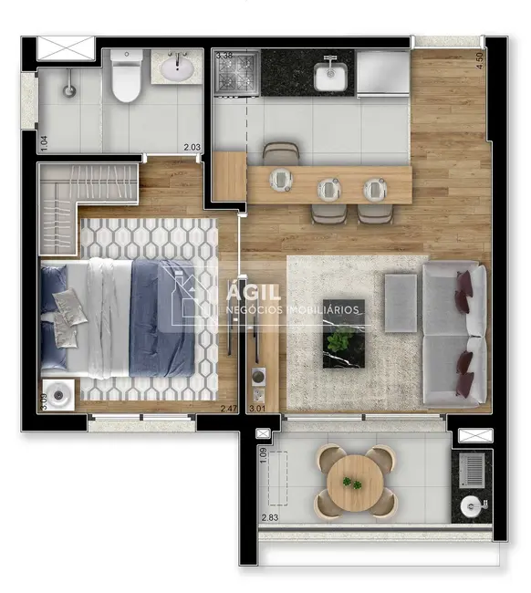 Foto 1 de Apartamento com 1 quarto à venda, 34m2 em Sao Jose Dos Campos - SP