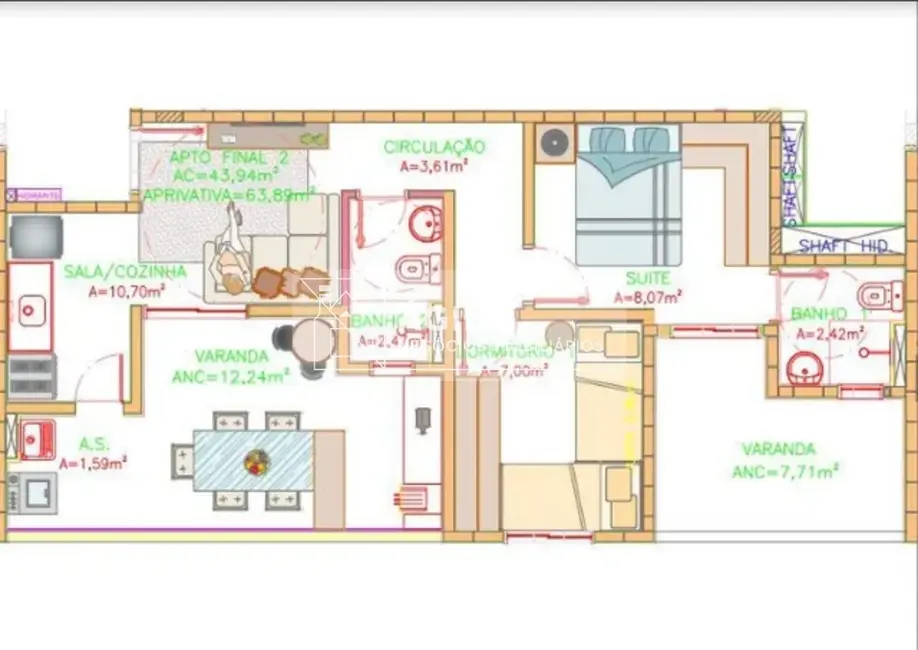 Foto 2 de Apartamento com 2 quartos à venda, 65m2 em Sao Jose Dos Campos - SP