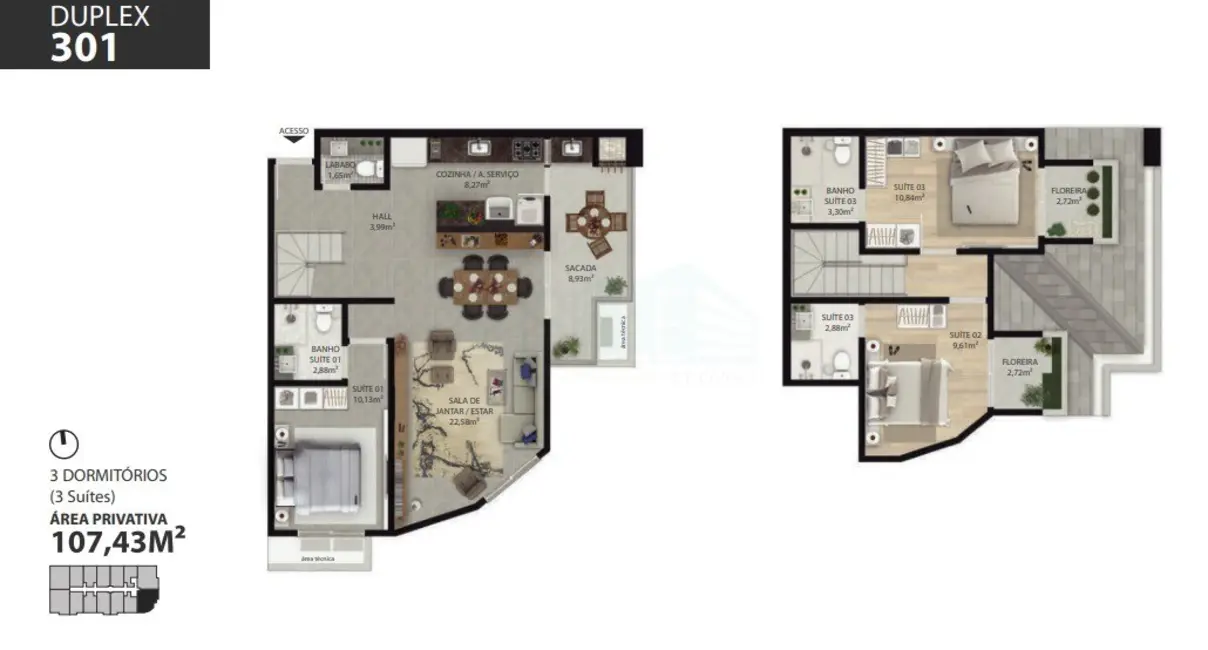 Foto 8 de Apartamento com 3 quartos à venda, 107m2 em Florianopolis - SC