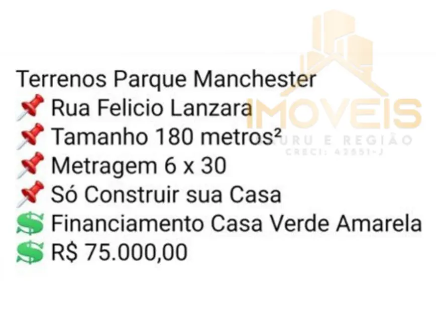 Foto 3 de Terreno / Lote à venda, 46m2 em Parque Industrial Manchester, Bauru - SP